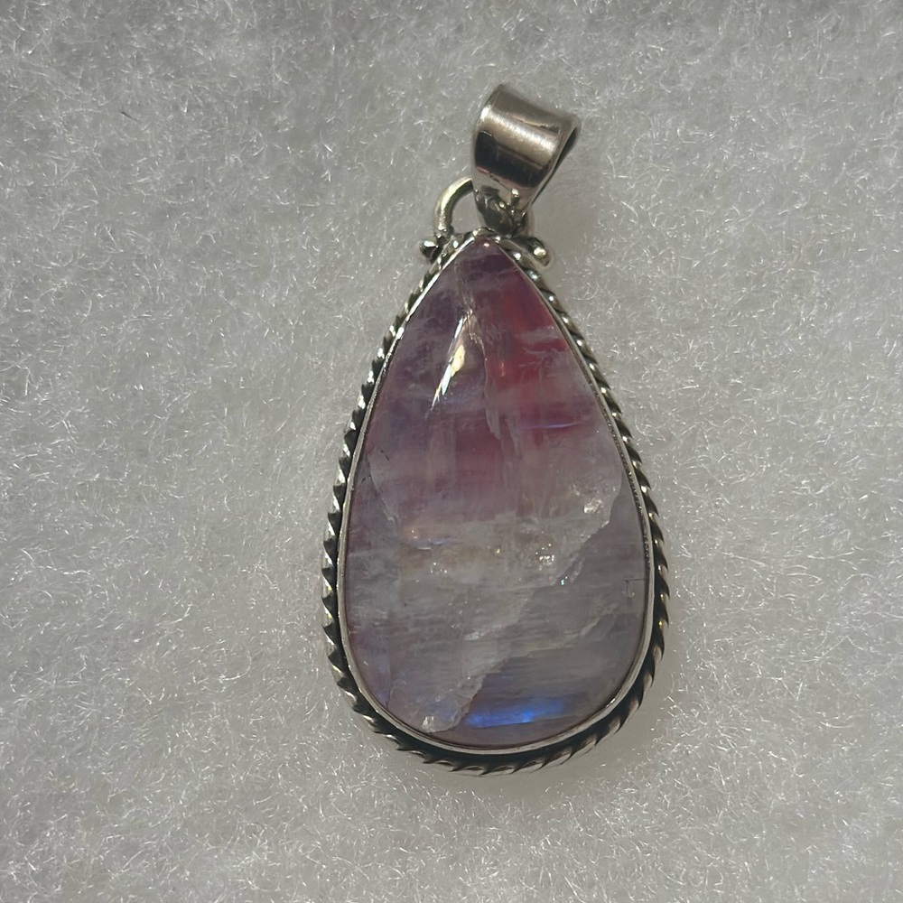 Pink rainbow moonstone sterling silver Pendant